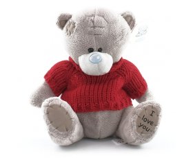 Тедди в красной вязаной кофте 18см