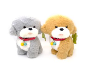 Собака меховая колокольчик 22см 